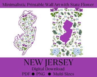 New Jersey State Flower Printable Wall Art Set, Violet Botanical Prints, New Jersey Gift, Garden State Home Decor, Digital Download