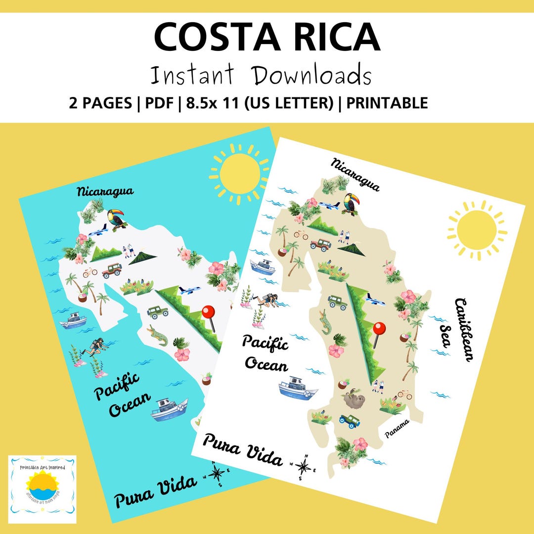 Costa Rica Map Printable Digital Art /costa Rica Lover Art /costa Rica ...