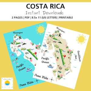 Mapa de Costa Rica (imprimible) / Arte para amantes de Costa Rica / Descarga instantánea del mapa en PDF / Mapa digital en PDF