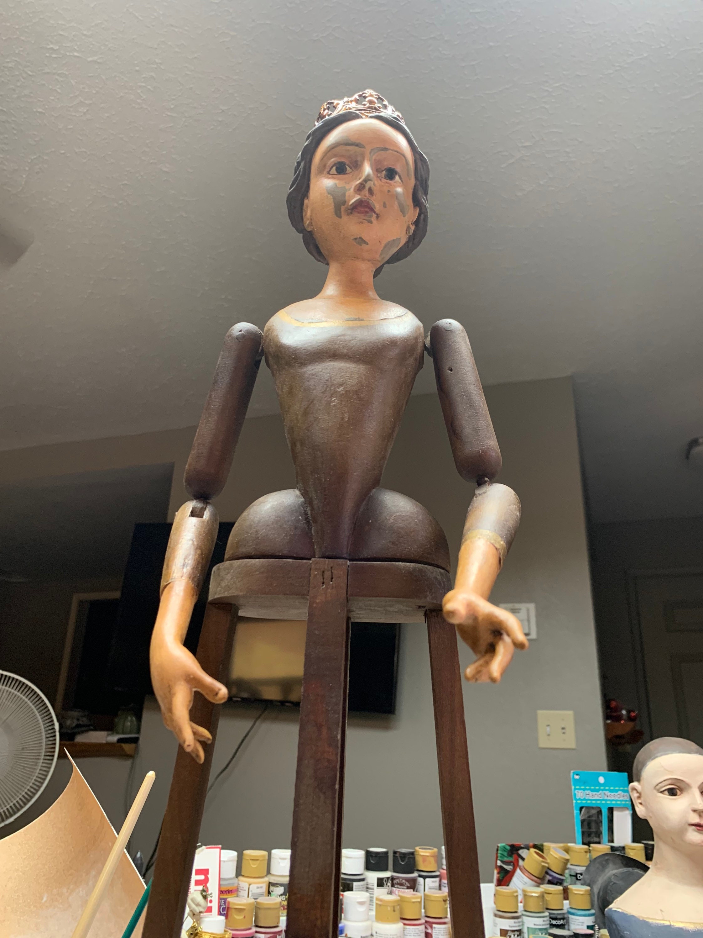 Articulated Wood Carved ,santos Style Mannequin Doll, 26 Inches Tall