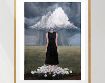 No Rain, No Flowers: Original Oil Painting, Fine Art Giclee Print, Surreal, Fantasy, Figurative, Inspirational Art, , Gift Idea, Wall Decor