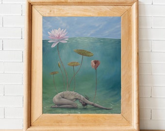 From the Mud: Fine Art Giclee Druck des Originals, surrealer Gemäldedruck, figurativer, inspirierender, nautischer, Lotusblumen-Kunst, Wanddekoration