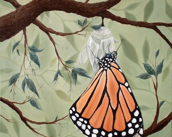 Metamorphosis Phase 3: Fine Art Giclee Print of Original, Surrealism Oil Painting, Figurative, Monarch Butterfly, Inspirational, Gift Idea