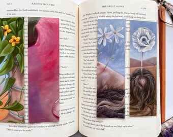 Emotional Growth Set of 4 Bookmarks: Fine Art Painting Print Bookmark, Handmade and Laminated of Original Surreal, Floral, Figurative Print