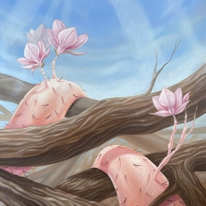 Rebirth: Original Oil Painting, Surreal, Fantasy, Inspirational, Flower, Healing, Figurative Art, Fine Art Giclee Print, Wall Art, Gift Idea