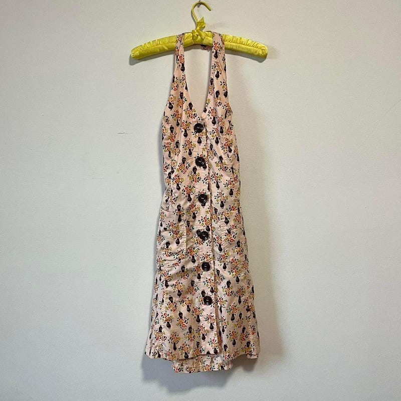70's Red Floral Print Halter Dress by Nani