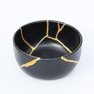 Cuenco Kintsugi Negro - Reparación de Oro - Regalo de Aniversario - Cerámica Kintsugi - Decoración Japonesa para el Hogar - Arte Kintsugi - Regalo Conmemorativo - Rotura y Reparación