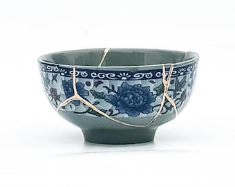 Small Blue Kintsugi Bowls - Blue w  Gold Repair - Christmas Gift Turquoise- Kintsugi Pottery - Wabi Sabi -Japanese Home Decor