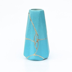 Sky Blue Kintsugi Vase (Perfect Sobriety, Birthday or Christmas Gift) - Ceramic- Light Blue & Gold - Kintsugi Flowers - Kintsugi Pottery