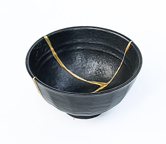 ブルーの金継ぎ椀 - 金の修復 - 記念日の贈り物 - 金継ぎ陶器 - 日本の