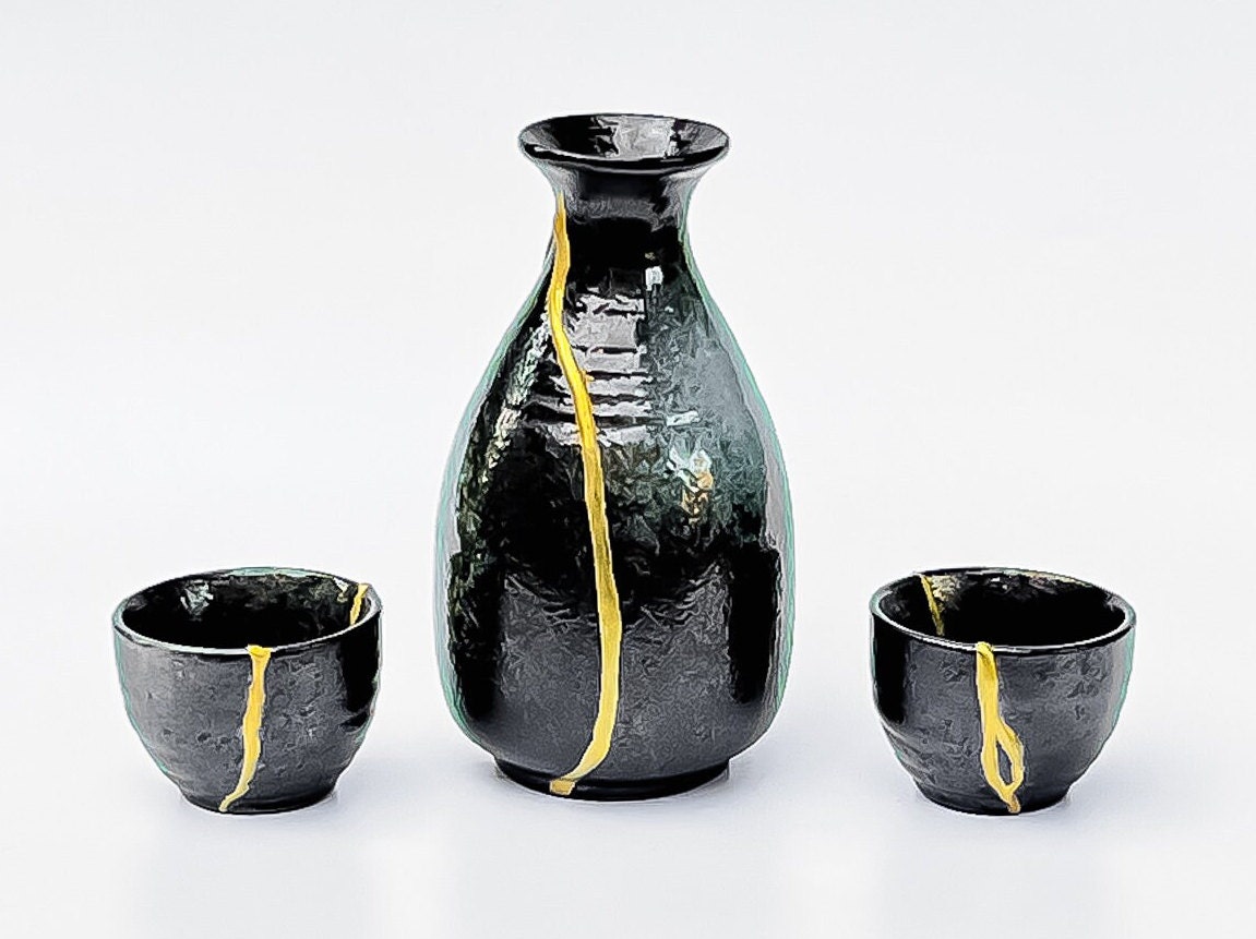 Authentic Kintsugi Pottery Sake bottle