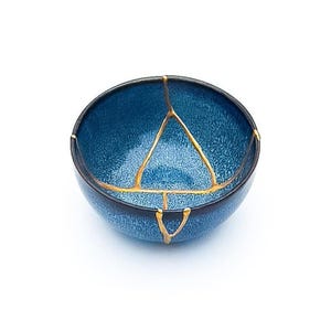 Blue Kintsugi Bowl - Real Kintsugi - Christmas Gift - Jewelry Holder - Jewelry Container -Gold Repair - Kintsugi Pottery - Wabi Sabi image 12