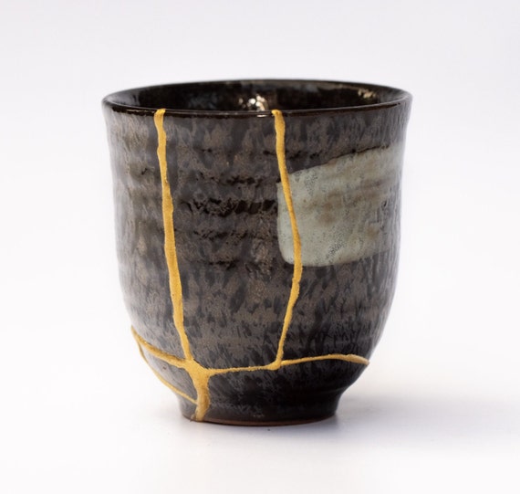 Shiny Kintsugi Tea Cup japanese Ceramics Cup Repurposed Into Etsy