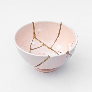 Große Kintsugi Schüssel Rosa Kintsugi Schüssel Kirschblüten Goldreparatur Geburtstagsgeschenk Blau Kintsugi Keramik Japanische Schüssel Wohnkultur Kunst Bild 5