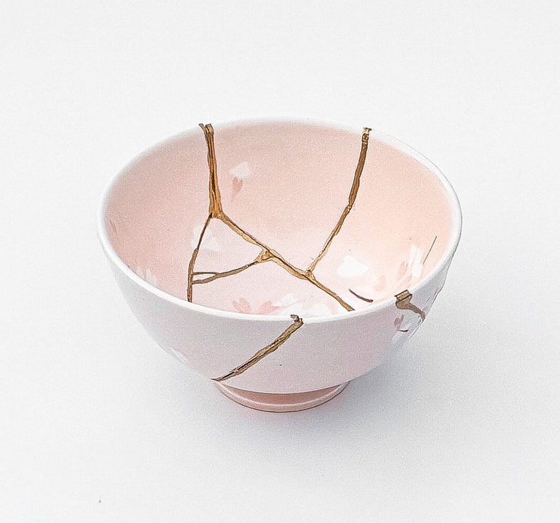 Große Kintsugi Schüssel Rosa Kintsugi Schüssel Kirschblüten Goldreparatur Geburtstagsgeschenk Blau Kintsugi Keramik Japanische Schüssel Wohnkultur Kunst Bild 5