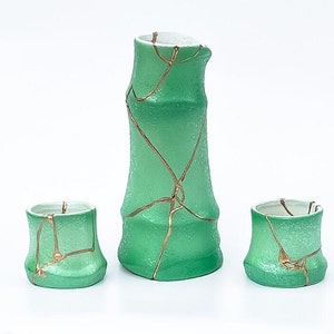 Echte Kintsugi Sake Flasche - Kintsugi Flasche - Kintsugi Vase - Grün & Gold - Weihnachtsgeschenk - Japanisch - Kintsugi Krug - Kintsugi Becher Tasse