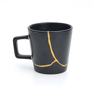 Black Kintsugi Mug *Decorative to Hold Potpourri or Jewelry* Kintsugi Cup - Kintsugi Pottery - Kintsugi Teacup - Wabi Sabi - Home Decor