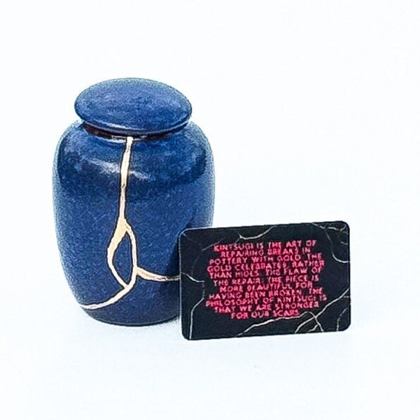 Kintsugi Urn for Pet - Kintsugi Jar - Kintsugi Pet Urn - Blue or Purple with Gold Repair - Pet Loss - Cat Dog Urn -Cremation - Sympathy Gift