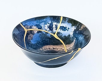 Large Blue Kintsugi Bowl - Kintsugi Home Decor - Kintsugi Pottery - Ocean Blue & Gold -Birthday Gift - Japanese - Memorial Present