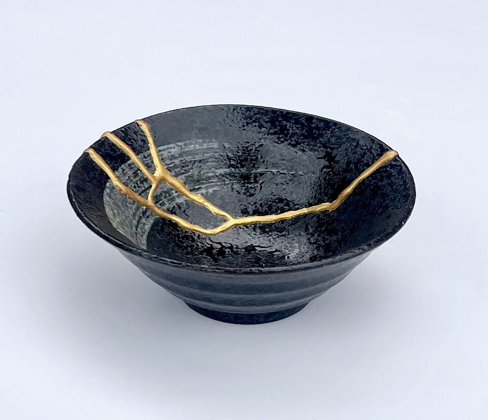 Small Kintsugi Bowl - Black Broken Then Repaired Wabi Sabi