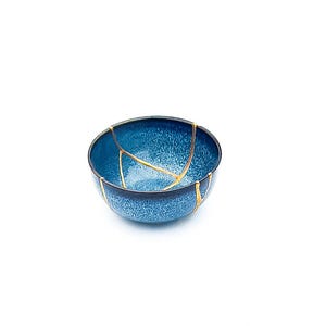 Blue Kintsugi Bowl - Real Kintsugi - Christmas Gift - Jewelry Holder - Jewelry Container -Gold Repair - Kintsugi Pottery - Wabi Sabi image 8