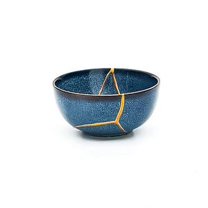 Blue Kintsugi Bowl - Real Kintsugi - Christmas Gift - Jewelry Holder - Jewelry Container -Gold Repair - Kintsugi Pottery - Wabi Sabi image 7