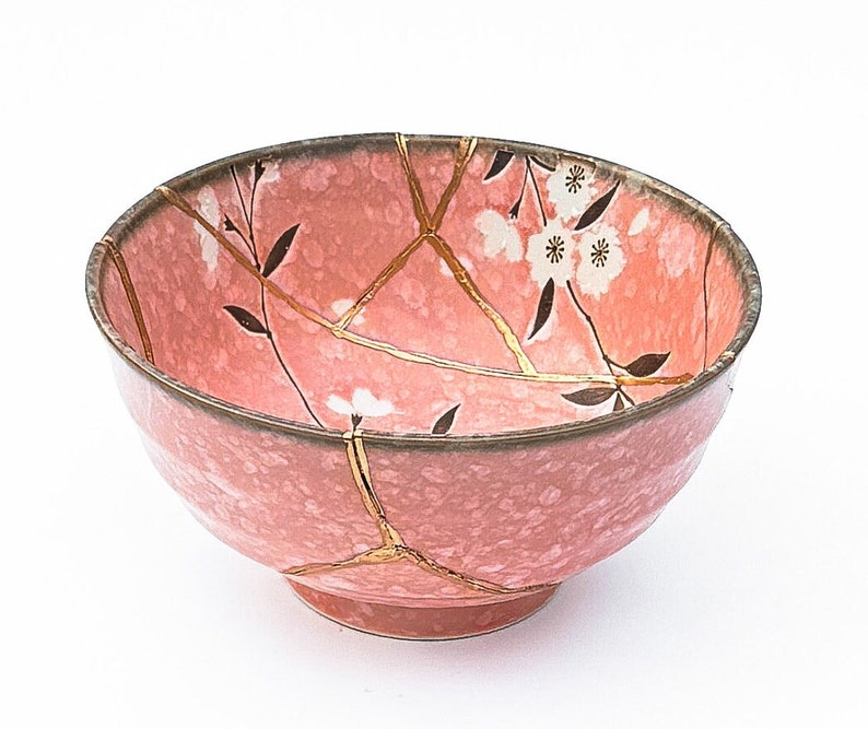 Große Kintsugi Schüssel Rosa Kintsugi Schüssel Kirschblüten Goldreparatur Geburtstagsgeschenk Blau Kintsugi Keramik Japanische Schüssel Wohnkultur Kunst Large Pink 7+ Breaks