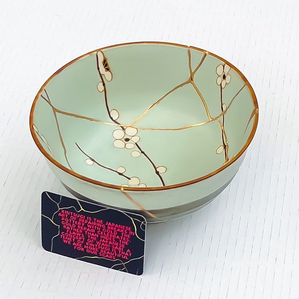 Large turquoise Kintsugi Bowl - Cherry Blossoms -Gold Repair - Anniversary Gift - Blue- Kintsugi Pottery  -Japanese Bowl Home Decor -Art