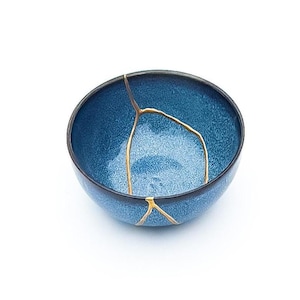 Blue Kintsugi Bowl - Real Kintsugi - Christmas Gift - Jewelry Holder - Jewelry Container -Gold Repair - Kintsugi Pottery - Wabi Sabi image 4