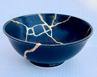 Large Midnight Blue Kintsugi Bowl - Kintsugi Home Decor - Kintsugi Pottery - Wabi Sabi - Blue & Gold -Birthday Gift - Japanese - Present