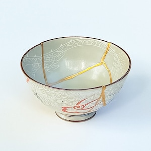 Kintsugi Dragon Bowl -Light Blue with Gold Repair - Anniversary Gift - Kintsugi Pottery  -Japanese Bowl Home Decor -Kintsugi Art - Porcelain