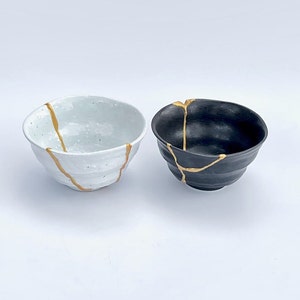 Yin & Yang Kintsugi Mug Set - Black, White and Gold) - Kintsugi Cups - Kintsugi Mugs -Wabi Sabi - Ebony and Ivory - Kintsugi Bowls -