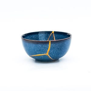 Blue Kintsugi Bowl - Real Kintsugi - Christmas Gift - Jewelry Holder - Jewelry Container -Gold Repair - Kintsugi Pottery - Wabi Sabi image 6