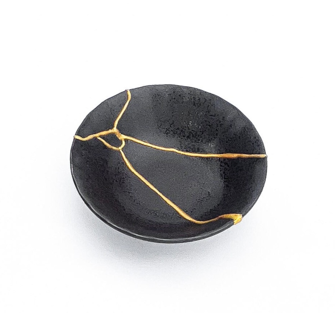 Broken & Repaired Black Kintsugi Bowl Real Kintsugi Home Decor gold