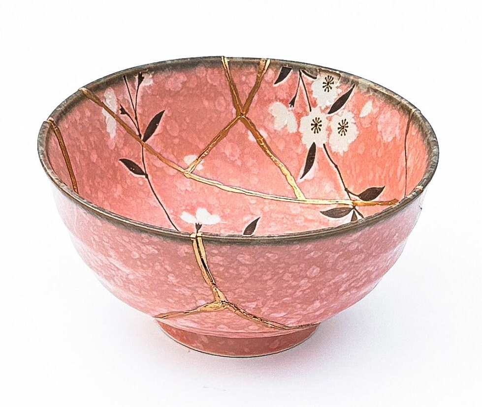 桜模様の大きな青い金継ぎ椀 - 金継ぎ修理 - 記念日の贈り物 - 金継ぎ