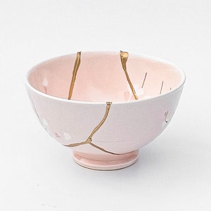 Große Kintsugi Schüssel Rosa Kintsugi Schüssel Kirschblüten Goldreparatur Geburtstagsgeschenk Blau Kintsugi Keramik Japanische Schüssel Wohnkultur Kunst Bild 3