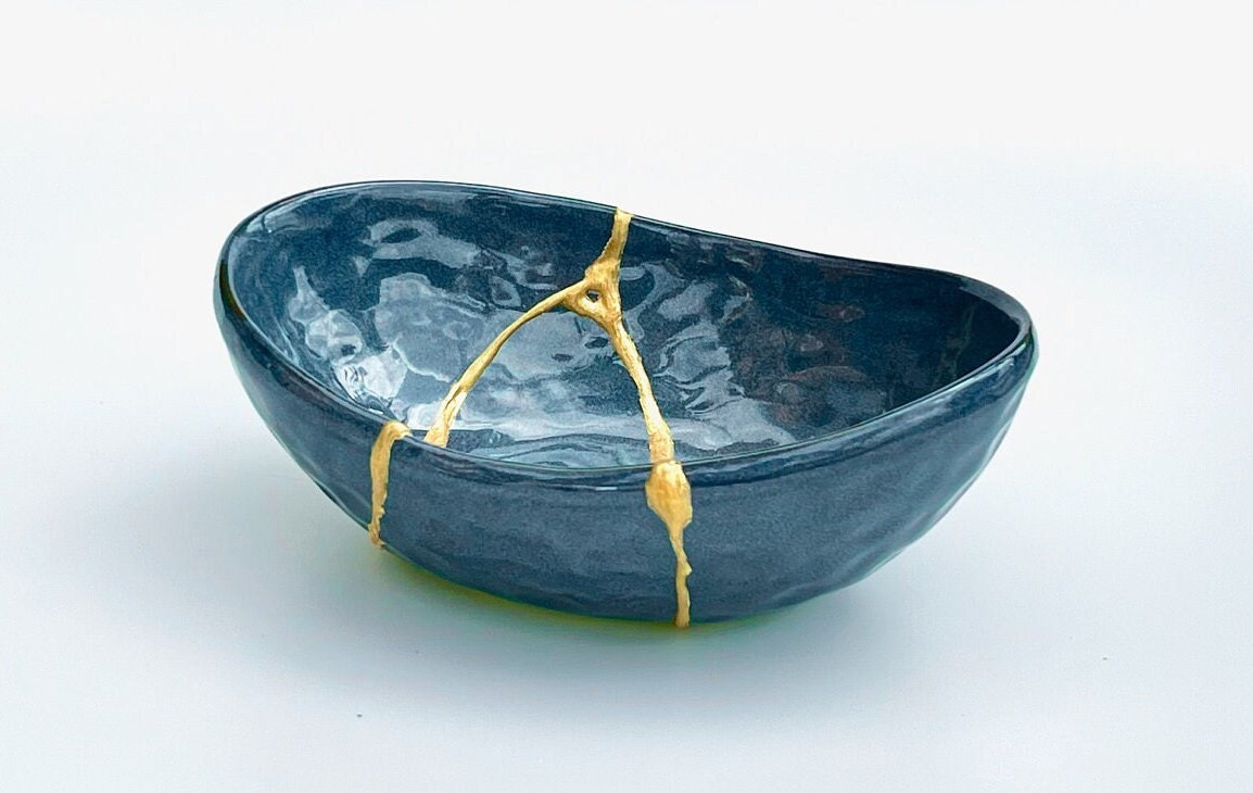 Large Midnight Blue Kintsugi Bowl Kintsugi Home Decor Kintsugi Pottery Wabi  Sabi Blue & Gold birthday Gift Japanese Present 