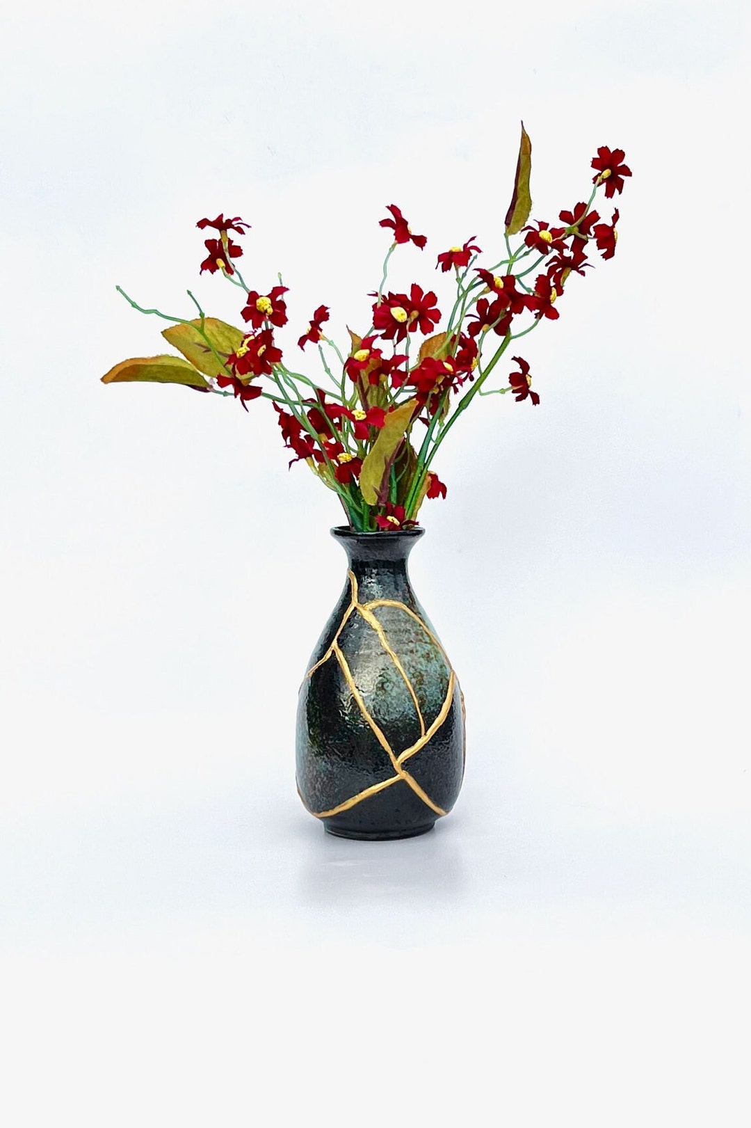 【大放出セール】 本物の金継ぎ徳利 - 金継ぎボトル - 金継ぎ花瓶 - ブラック 工芸品