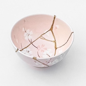 Cuenco Kintsugi Rosa - Flores de Cerezo - Reparación de Oro - Regalo de Aniversario - Cerámica Kintsugi Azul - Cuenco Japonés - Decoración del Hogar - Arte - San Valentín