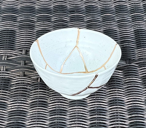 ブルーの金継ぎ椀 - 金の修復 - 記念日の贈り物 - 金継ぎ陶器 - 日本の