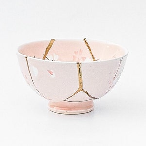 Große Kintsugi Schüssel Rosa Kintsugi Schüssel Kirschblüten Goldreparatur Geburtstagsgeschenk Blau Kintsugi Keramik Japanische Schüssel Wohnkultur Kunst Bild 6