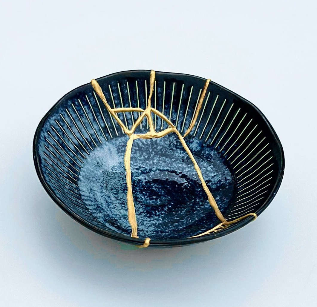 Real Kintsugi -ocean Blue Kintsugi Bowl - Broken & Repaired - Japanese ...