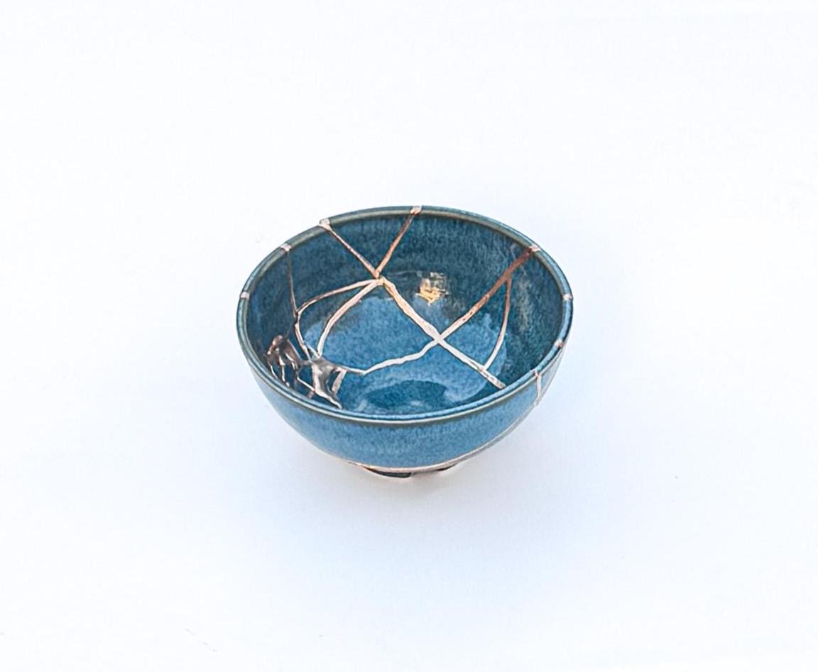 ターコイズ金継ぎボウル - 金の修復 - 記念日のギフト - 金継ぎ陶器