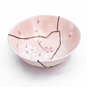 Pink Kintsugi Bowl - Cherry Blossoms -Gold Repair - Anniversary Gift - Blue- Kintsugi Pottery -Japanese Bowl Home Decor -Art - Valentine's