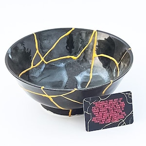 Large Black and Blue Kintsugi Bowl - Kintsugi Home Decor - Kintsugi Pottery - Wabi Sabi - Gold Repair -Birthday Gift - Japanese Kintsugi Art