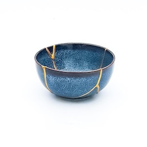 Blue Kintsugi Bowl - Real Kintsugi - Christmas Gift - Jewelry Holder - Jewelry Container -Gold Repair - Kintsugi Pottery - Wabi Sabi image 9