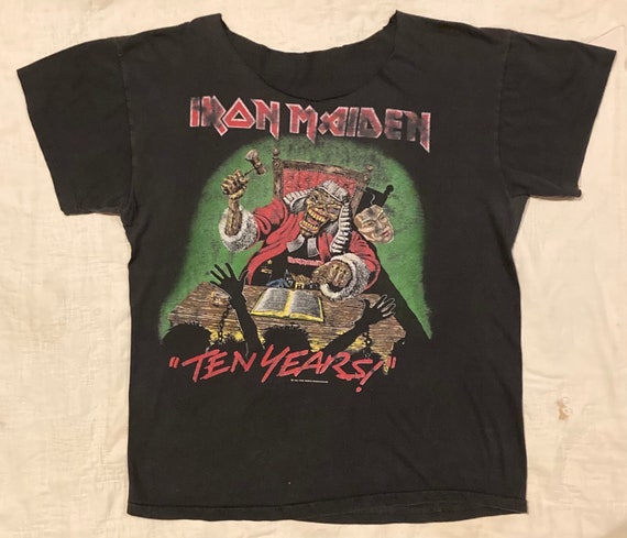 1990 90s Iron Maiden “ten Years!” Chopped Thrash Metal L Tee - Etsy