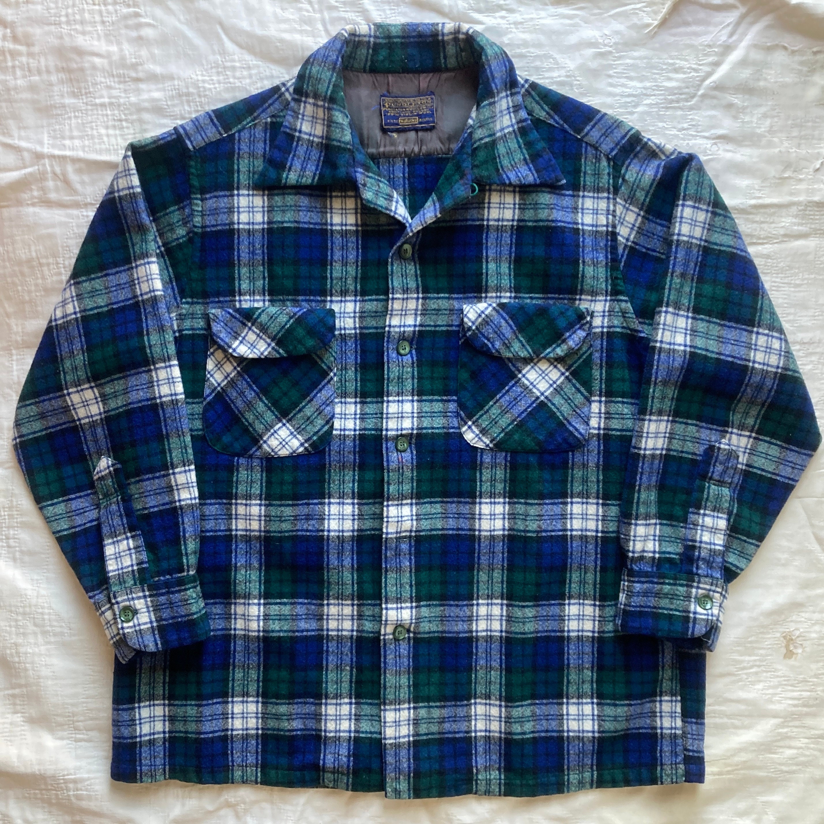 50s Pendleton Board Shirt Wool Flannel Loop Collar Plaid 50s Pendleton Board Shirt Wool Flannel Loop Collar Plaid