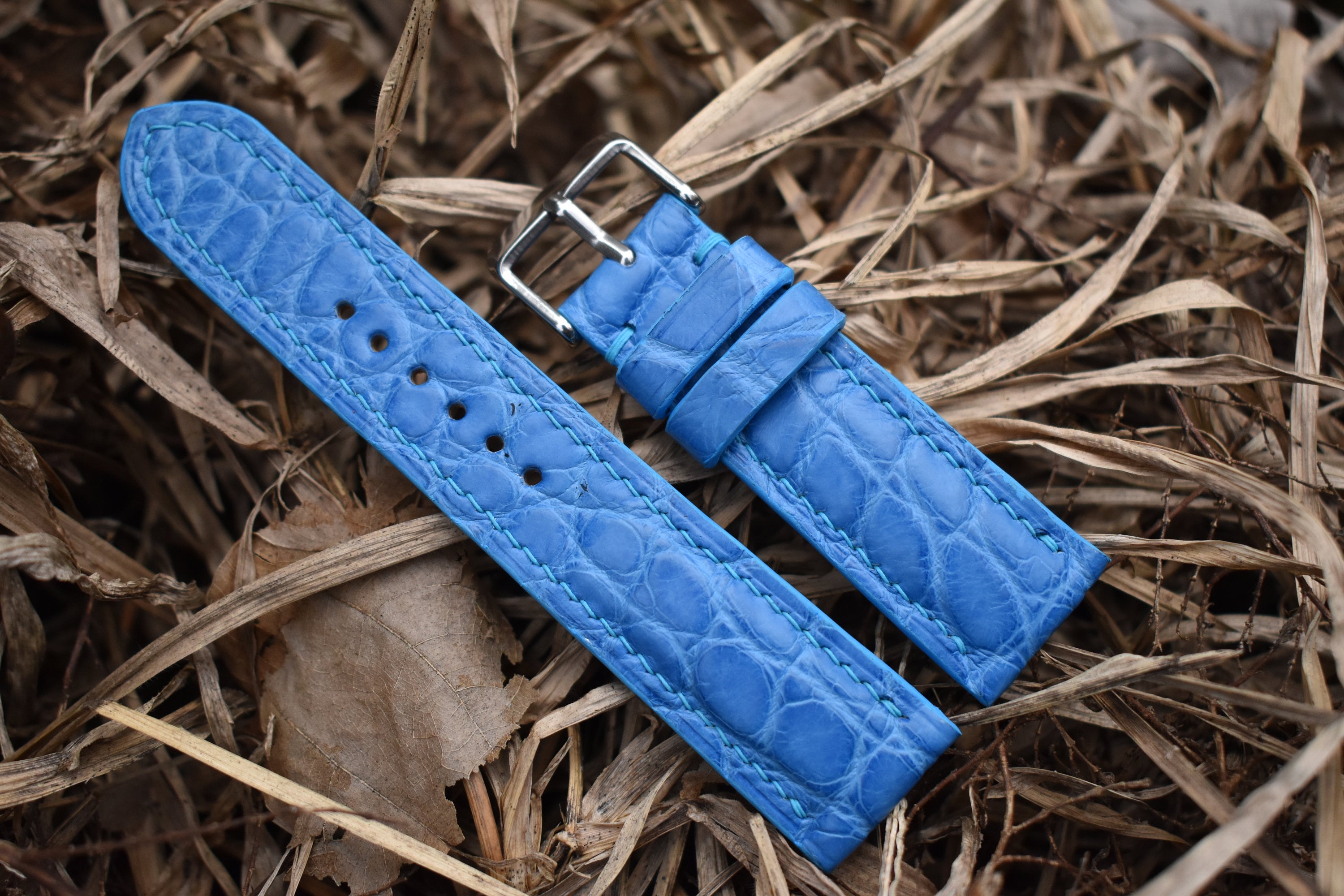 Bespoke Blue Alligator Leather Watch Strap Handmade Full size Etsy