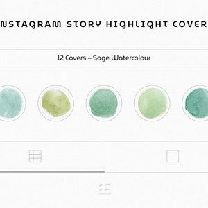12 Green Watercolour Instagram Highlight Covers, Simple Design, Minimal Instagram Icons, Minimalist Social Media Icons